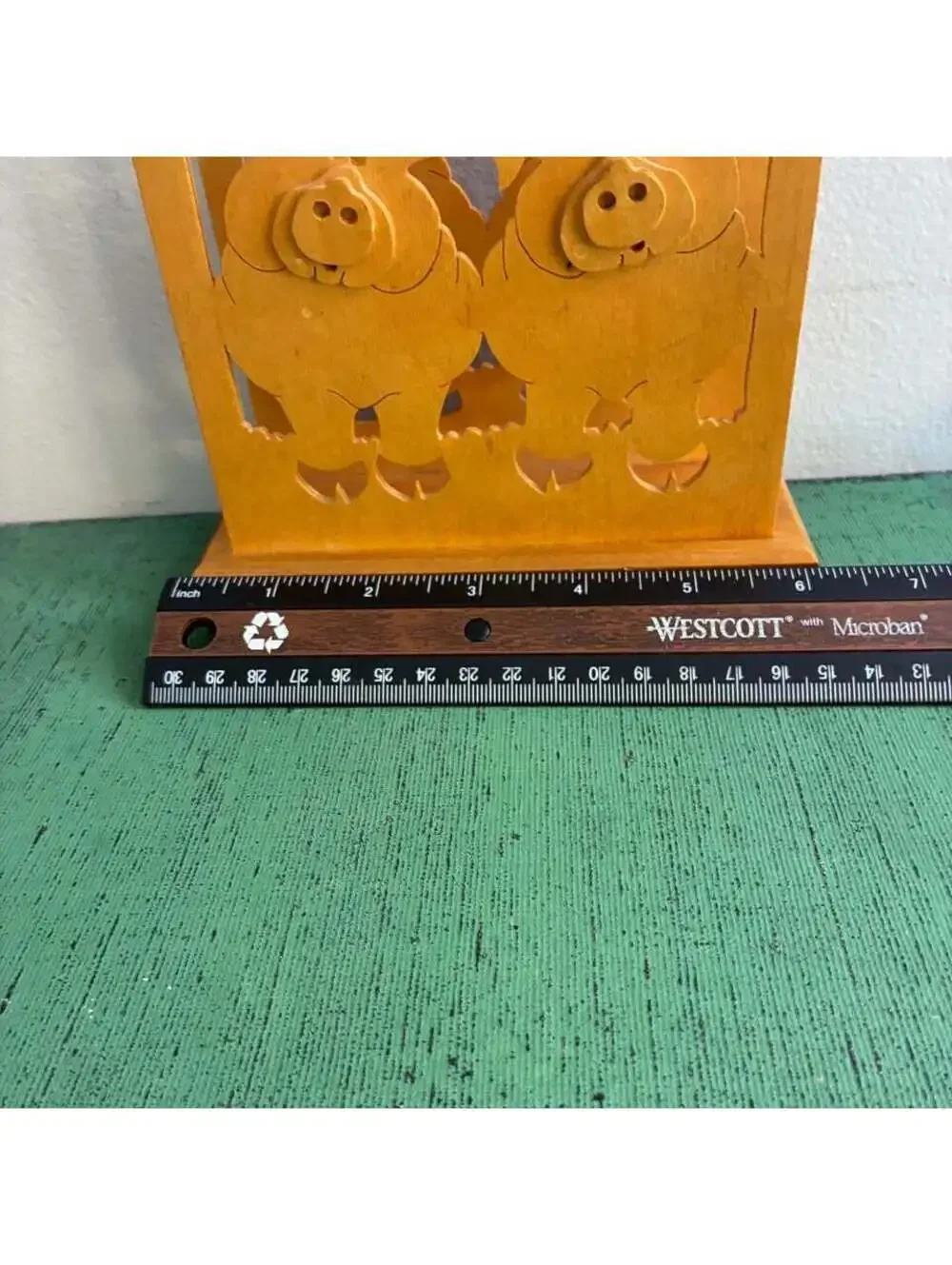 Vintage Handmade Scroll Saw Wooden Pig Napkin Holder Country Farmhouse Folk Art